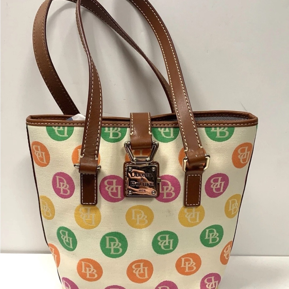 Dooney & Bourke Colorful Logo Tote with Brown Accents